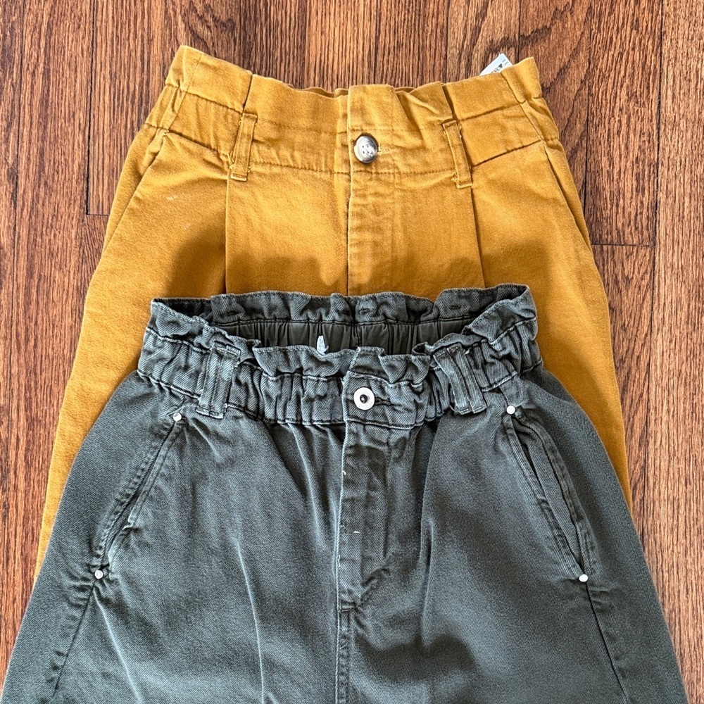 Zara Women’s Paperbag Pants in Mustard and Olive Bundle